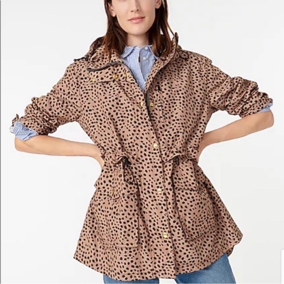 Women's J. Crew Perfect Rain Jacket in Leopard Dot Size XXS - Picture 1 of 8